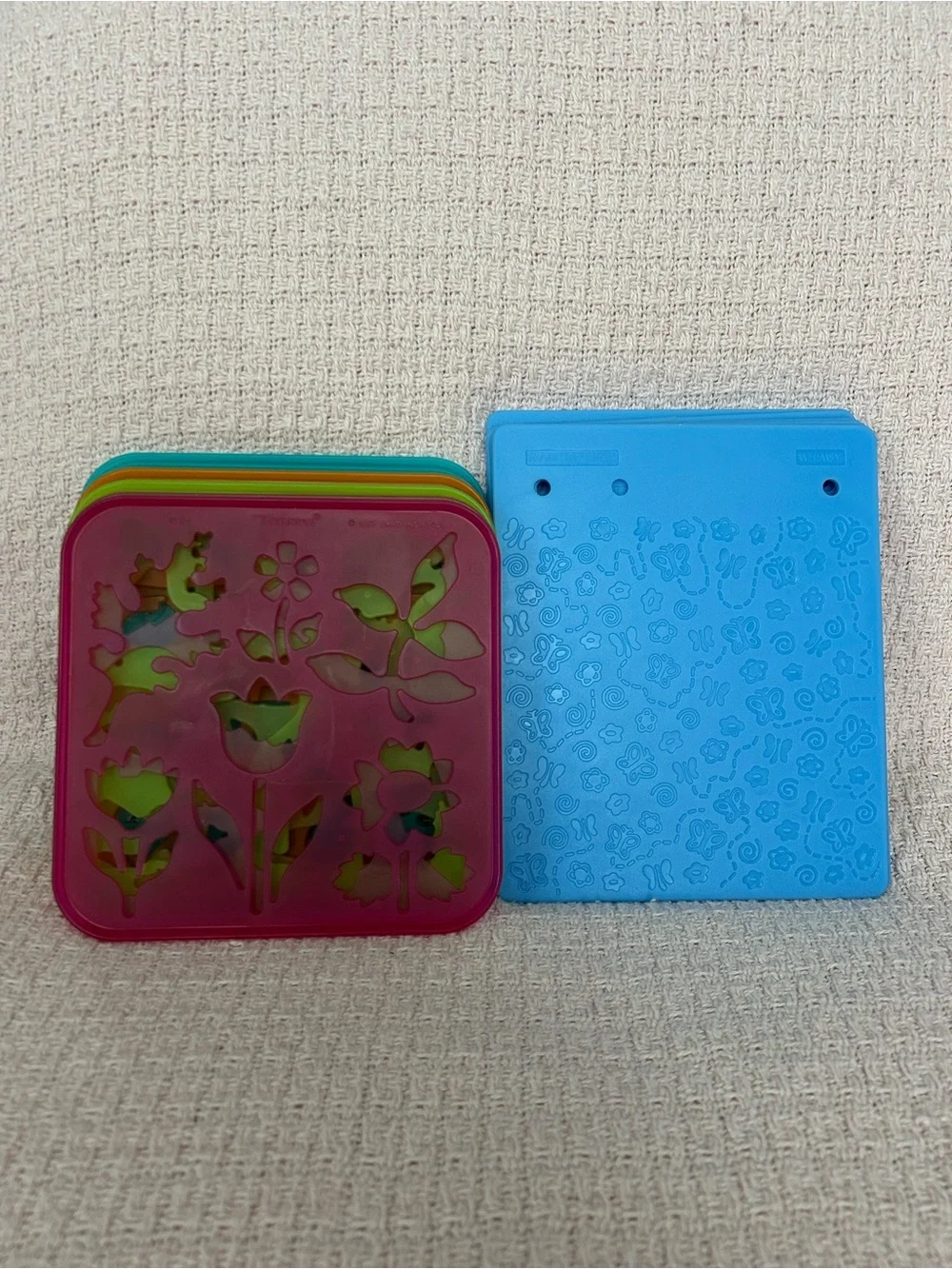 Tupperware stencils and Fiskars texture plates